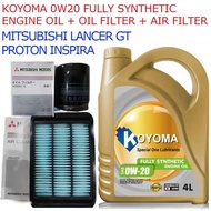 MITSUBISHI LANCER GT, PROTON INSPIRA OIL FILTER + AIR FILTER + KOYOMA 0W20 FULLY SYNTHETIC ENGINE OI