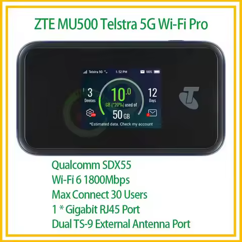 Unlocked ZTE MU500 Telstra 5G Wi-Fi Pro WiFi6 Mobile Hot Spot 5G mmWave & Sub6G Pocket Router Dual B
