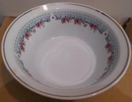 早期大同金邊水藍玫瑰花瓷碗 湯碗 麵碗 碗公 深碗公-直徑21公分-民國69年