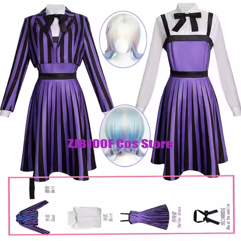 2025 Newly Enid Cosplay Purple Uniform Suit Anime Season 2 Enid Cos Wig Coat Dress Set Halloween Par