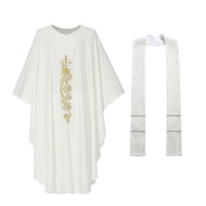 Catholic Vestments Lamb Cross Embroidered Priest Celebrant Chasuble Robe With Stole