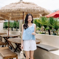 Lina Fake 2 Piece Top - Light Blue / Beige [EUN STUDIO]