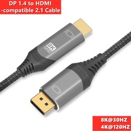 8K30Hz 4K120Hz DP to HDMI-compatible Super Cable 8K High Speed 48Gbps 3D UHD DHR DP 1.4 to HD 2.1 Cable for PC HDTV Projector