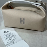 愛馬仕便當袋便當盒 小款 米白 灰色提把 全新 法國戴高樂機場購入 含購證影本、原廠塑膠夾鏈袋
