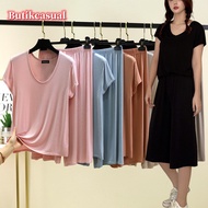 women Modal U neck shorts sets 2025 Summer new t-shirts wide pants loungewear large size 2pcs set