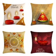 Hot Sale 45*45cm Diwali Pillowcase Printed Cover Flax Deepavali Pillow Cover Home Pillowcase Gift