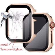 Tempered Glass+Frame matel Apple Watch Case iWatch Series 9 8 7 6 SE 5 4 3 41mm 45mm 44mm 42mm iwatch band 40mm 38mm Metal bumper All-around screen protector frame apple watch series 7 case