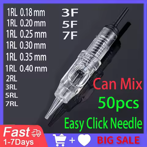 50pcs Easy Click Needles Universal Permanent Makeup Cartridge Needles Micropigmentation for Eyebrow