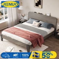 JIENUO เตียงไม้จริง เตียงไม้เนื้อแข็ง 5/6 ฟุต เตียง เตียงผู้ใหญ่ หัวเตียงปรับได้ ไม้กระดานหนาแบบอัพเกรดไม้เนื้อแข็งทั้งหมด รับน้ำหนักได้ 1000 กก. ประกอบง่าย