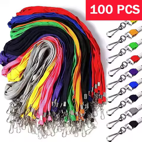 100pcs/lot Black Blue Red Green Lanyards Safety Neck Rope For Card Holder Badge Keychain ID Card Who