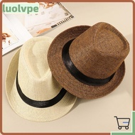 LUOLVUO Straw Panama Cap Unisex Gangster Cap Beach Cowboy Fedora Hat