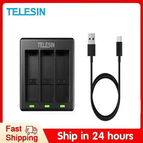 TELESIN 3 Ways Battery Charger For GoPro 9 10 11 LED Light Charging for GoPro Hero Black 11 10 9 Act
