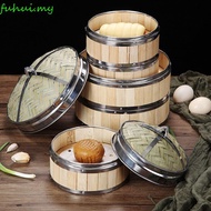 FUHUI Steamer Basket Bamboo Lid Steam Basket Chinese Kitchen Gadget Woven Bamboo Gift Idea Food Stea