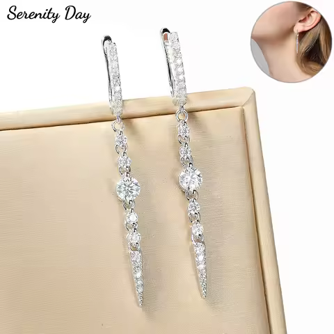 Serenity 1.118ct D Color Moissanite Long Tassel Earrings for Women 100% S925 Sterling Silver Plated 