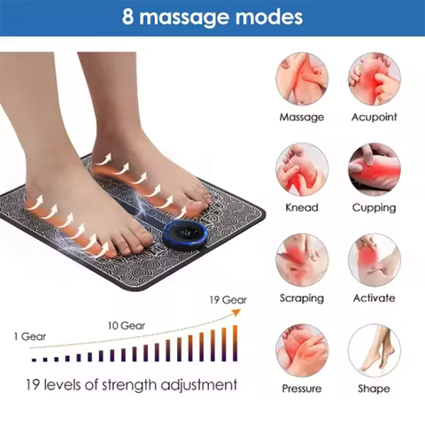 Electric EMS Foot Massager Pad Portable EMS Muscle Stimulation Massage Mat Relief Pain Relax Feet Sl