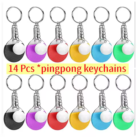 14 pieces/lot Creative Key Chain Sports Fans Souvenir Table Tennis Racket and Ball Keychain Metal Mi