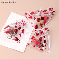 KAM 10pcs Red Love Heart Organza Bags Wedding Party Gift Candy Drawstring Bag Christmas Valenes Day Jewellery Display Pouches n