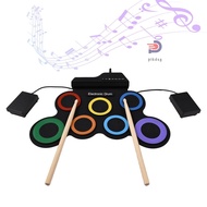 Electric Drum Set Portable Drum Pad Kit 7 Pads with Headphone Jack Pedals Drumsticks Holiday Birthday Gift Musical Instruments Practice Pad Drum Kit No Speaker [ppday]