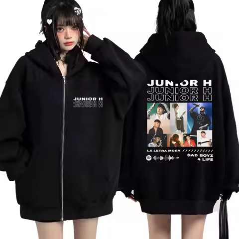Junior H Sad Boys Print Cardigan Hoodie Harajuku La Letra Muda Hip Hop Retro Zipper Sweatshirt Casua
