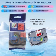 TNE-451 Brother Printed Label - Black with red background 24mm x 8m