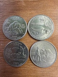 美國50州25美分紀念幣 Alaska 2008, American Samoa  2009, Arkansas  2003, California 2005