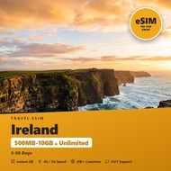 Ireland Travel eSIM 500MB-10GB & Unlimited 3-30 Days Mobile Internet Plan