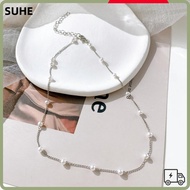 SUHE Pearl Neck Chain, Pendant Zinc Alloy Clavicular Chain, Decoration Jewelry with Pearls Girl's Ne