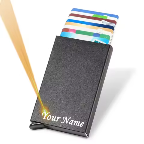 Personalized Custom Logo Name Men ID Credit Bank Card Holder Wallet Anti Rfid Smart Anti Rfid Blocki