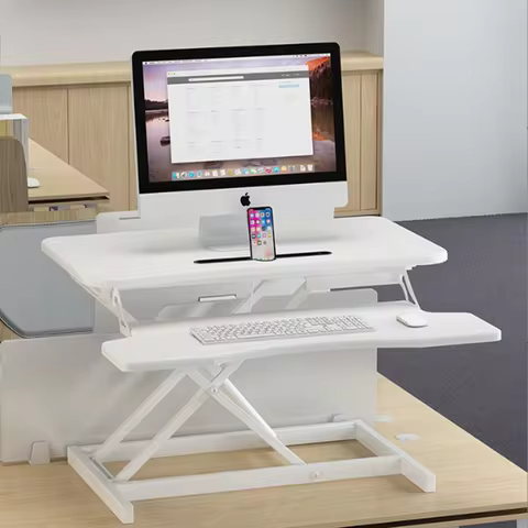 32-Inch Dual Monitor Electric Standing Desk Converter with Removable Keyboard Tray, Height Adjustabl