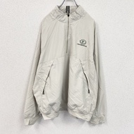 古著adidas套頭衫，半拉鍊，米白色，XL碼