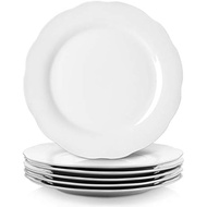 Y YHY Ceramic Dinner Plates, 10.6 Inch Porcelain Scalloped Plates, Off-White Serving Dishes Set Of 6