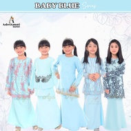 Tema Baby Blue Baju Kurung Budak Perempuan Kids Plain Lace Muslimah Kenduri Raya (Size XS-2XL)