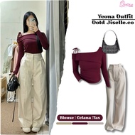 Sabrina Blouse 3in1 Set [Yeona Blouse + Oro Pants + Bag] One Set Style Classsy | Latest JC7F