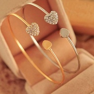 (2 Heart Bracelet) 2 Heart Motif Bangle Bracelet Titanium Bracelet