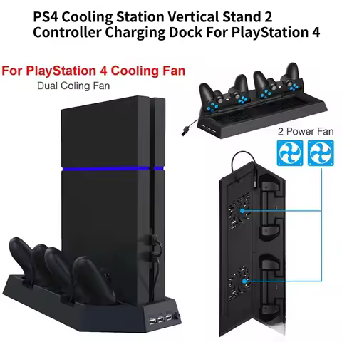PS4 Cooling Station Vertical Stand 2 Controller Charging Dock For PlayStation 4