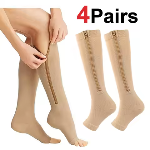 4 Compression Socks Varicose Support Zipper Outdoor Running Fitness Hiking Anti-fatigue Medical Diab
