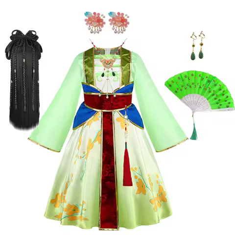 Halloween Mulan Costume for Girls Movie Live Action Hero Dress with Wig Accessories Girls Chinese St