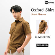 THE ROOMS - เดอะรูม เสื้อเชิ้ต คอปก สีขี้ม้า Oxford แขนสั้น รีดง่าย ใส่สบาย
