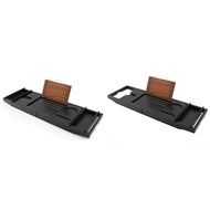 1PCS Bamboo Expandable Bathtub Tray Bathroom Organizer with Cellphone Tablet and Wine Book Holder Bl