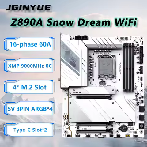 JGINYUE Z890 Motherboard ATX Snow Dream Support Core Ultra200 Series 245K 265K 285K DDR5 RAM PCIe*3 