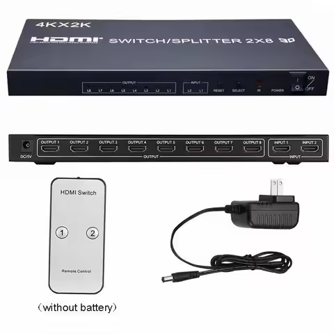 4K HDMI Switch/speaker 2X8 remote control and buttons 2 in 8 out switch distributor 2 to 8