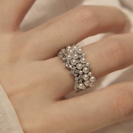 French Light Luxury Design Sense Gypsophila Pearl Zircon Exquisite High-End Open Ring