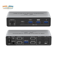 USB-C+HD Dual Monitor KVM Switch 4K 60Hz 2 in 2 Out - 8K@60Hz -Compatible Splitter with Remote EU Pl