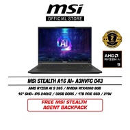 MSI Stealth A16 AI+ A3HVFG 043 Copilot+ PC (16" QHD+ 240Hz IPS/Ryzen AI 9 365/32GB DDR5/1TB SSD/RTX4