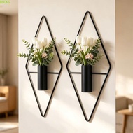 BUCKS 2PCS Wall Hanging Vase, Iron Black Rhombus Hanging Flower Vase, Creative Minimalist Decorative