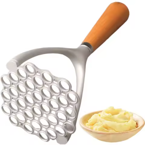 Manual Potato Masher Aluminum Potato Ricer Kitchen Vegetable Masher with Wood Handle Fruit Garlic Fo