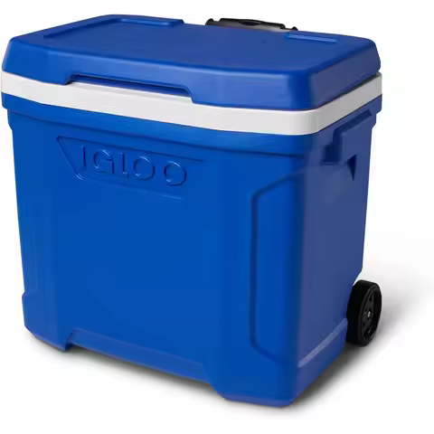 Igloo Hard Cooler with Wheels, 48qt Rolling Ice Chest for Camping, Locking Handle & Gear Hangers