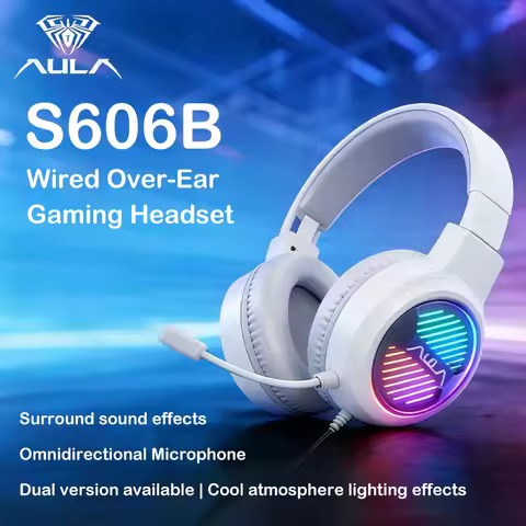 AULA S606B Wired Gaming Headset 50mm Driver Virtual 7.1 Surround Sound Noise Cancelling Mic RGB Gami