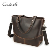 CONTACTS Genuine Leather Tote Bags for Women Men Briefcase Shoulder Messenger Laptop Bags Lady Offic
