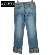Burberry Blue Label FQ554-125 淺藍色棉質格紋捲邊牛仔褲，38 號 [二手]